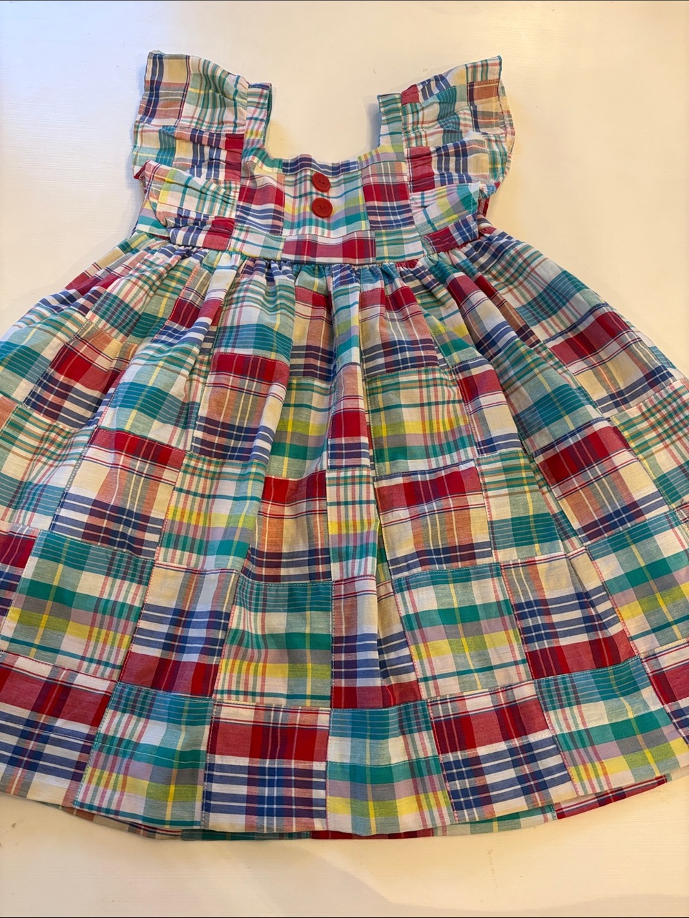 Eleanor Rose Multicolor Plaid Dress with Ruffle Shoulders s: 5/6